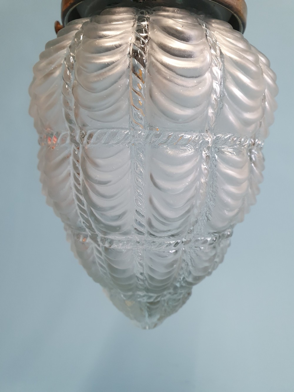 Early 20th century moulded glass and brass pendant View III