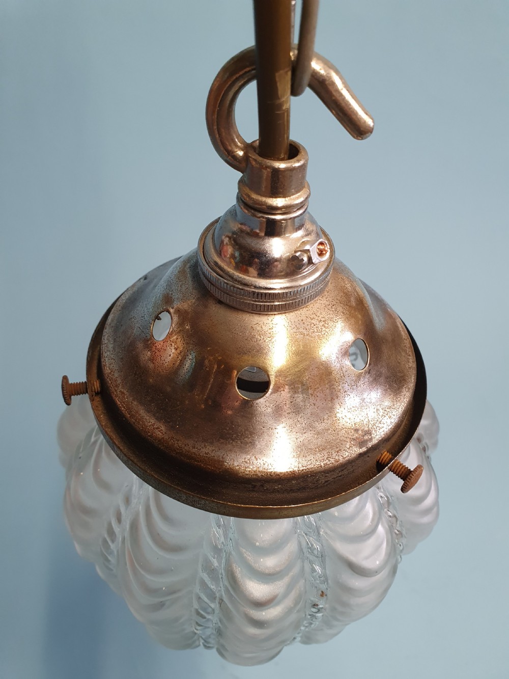 Early 20th century moulded glass and brass pendant View IV