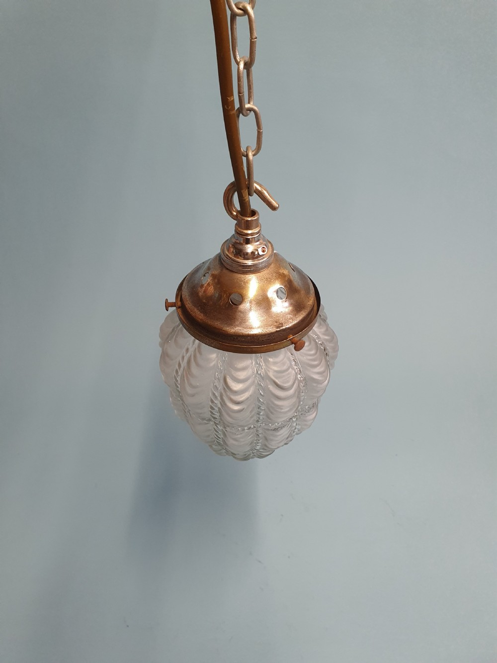 Early 20th century moulded glass and brass pendant View V