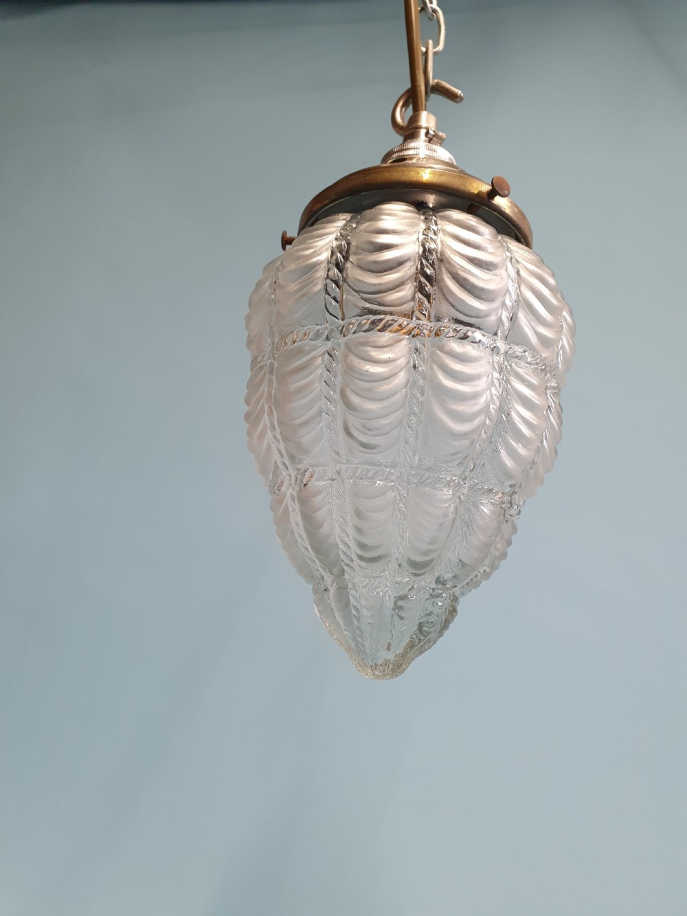 Early 20th century moulded glass and brass pendant View VI