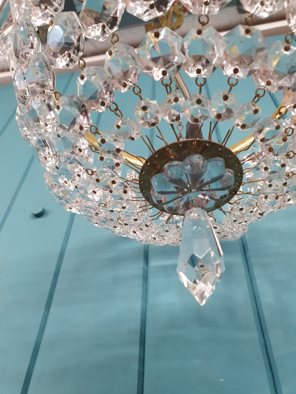 Early 20th century bag chandelier with coffin prisms 11