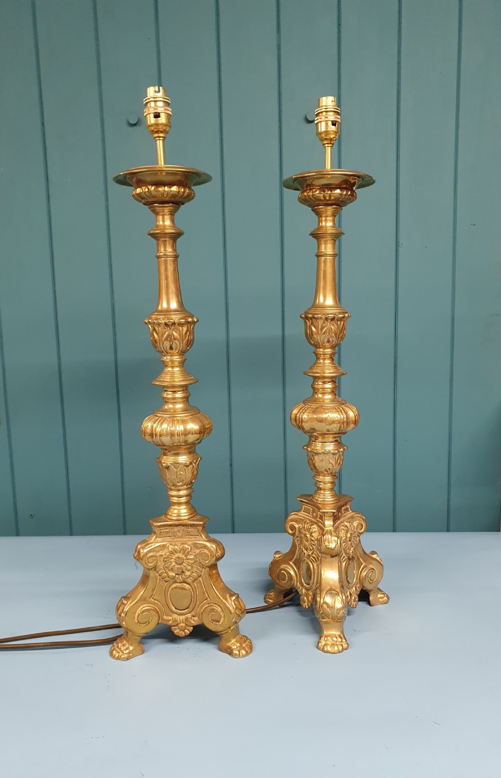 Early 20th century Pair of baroque style brass candlesticks