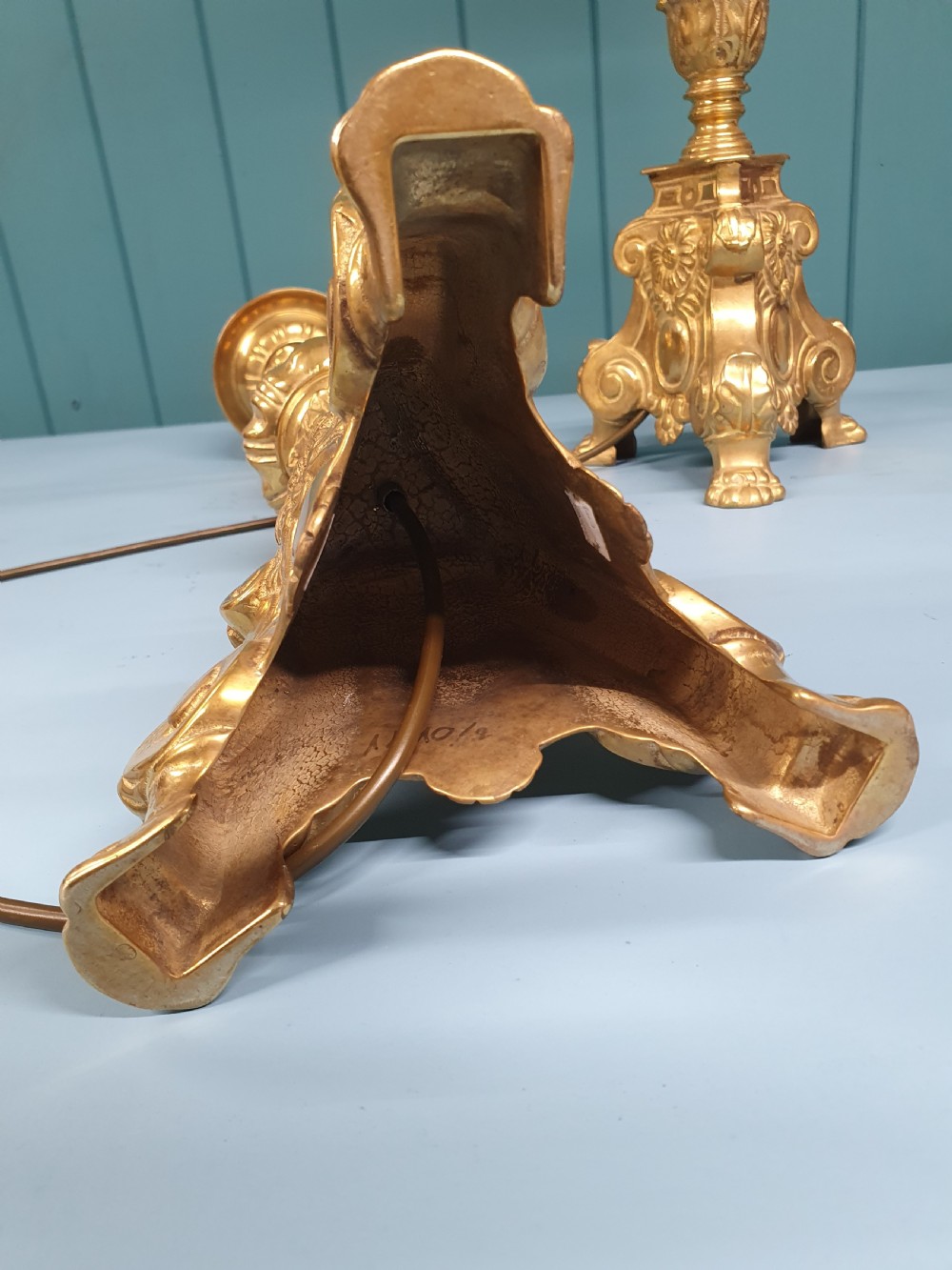 Early 20th century Pair of baroque style brass candlesticks View II