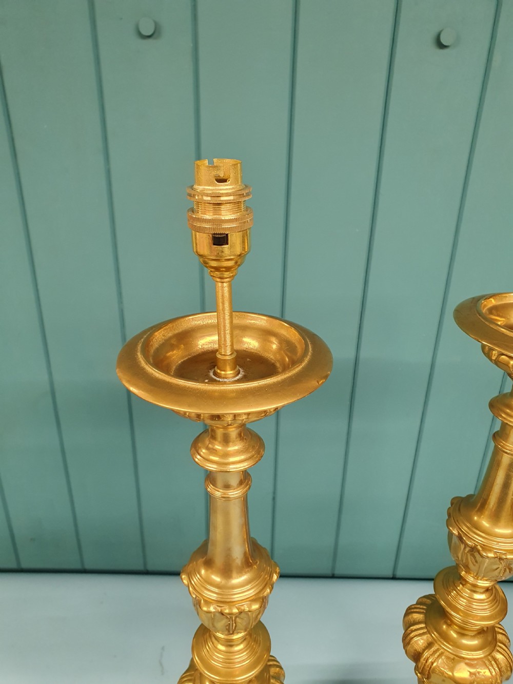 Early 20th century Pair of baroque style brass candlesticks View III
