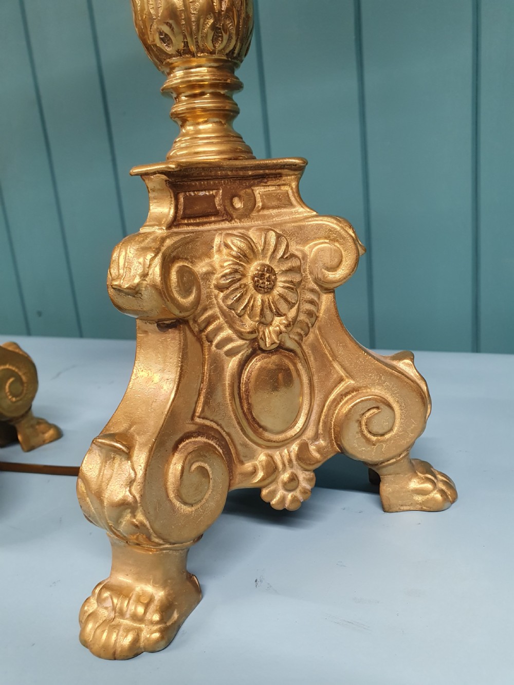 Early 20th century Pair of baroque style brass candlesticks View VI