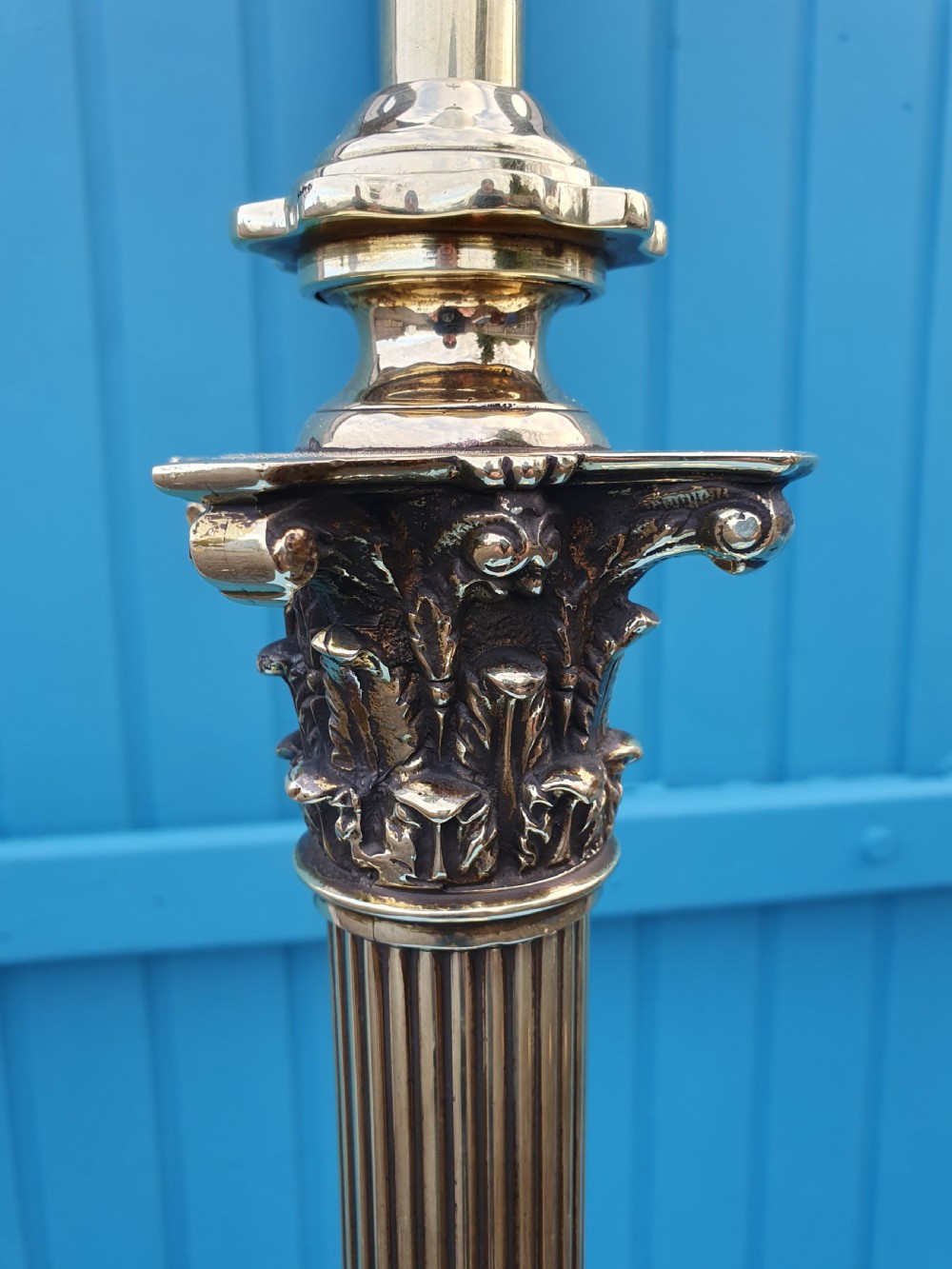 Victorian standard lamp in brass. C1880 View V