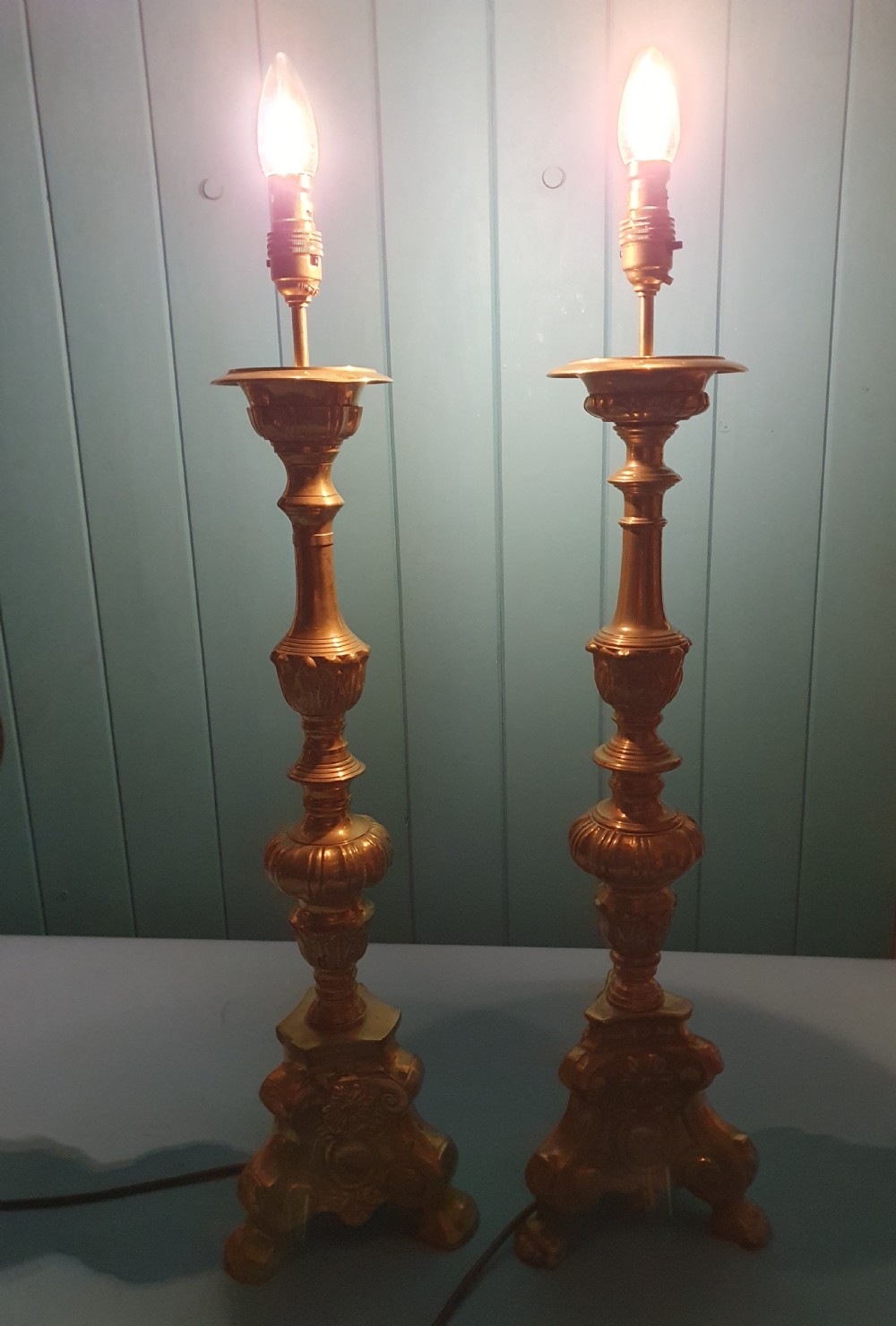 Early 20th century Pair of baroque style brass candlesticks View II