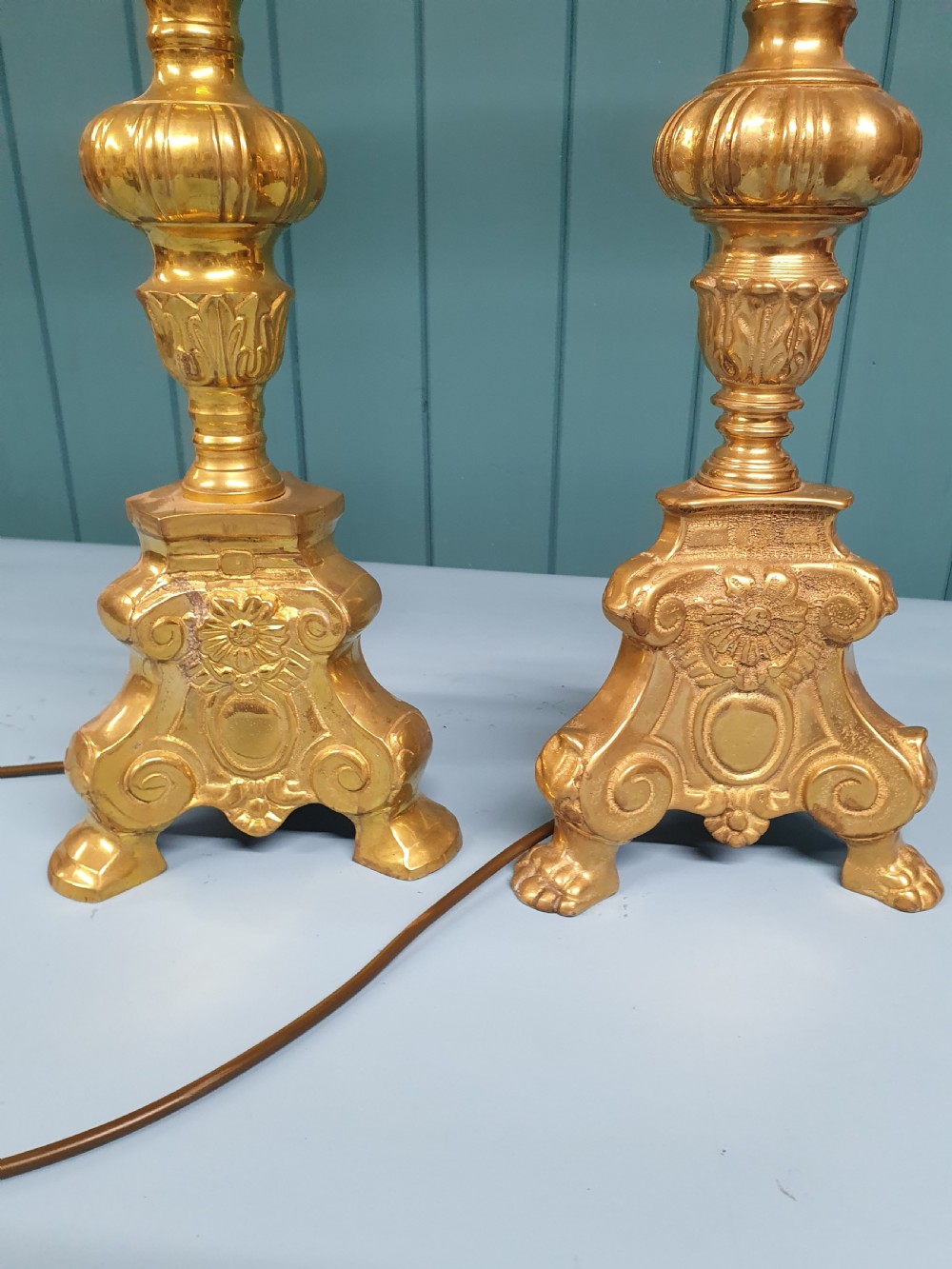Early 20th century Pair of baroque style brass candlesticks View III