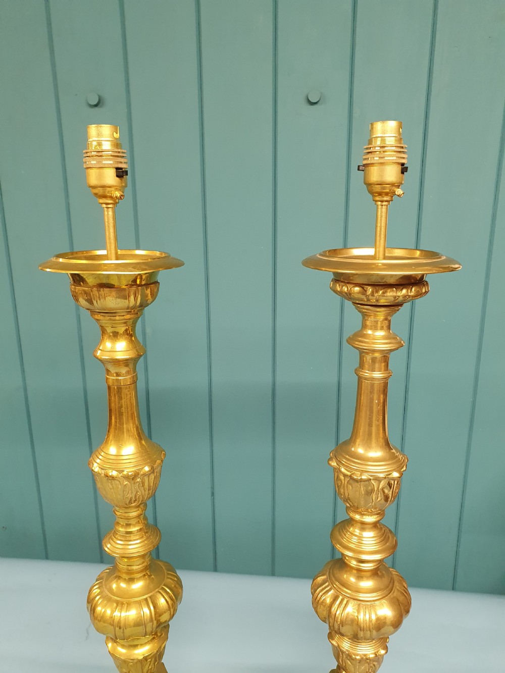 Early 20th century Pair of baroque style brass candlesticks View V