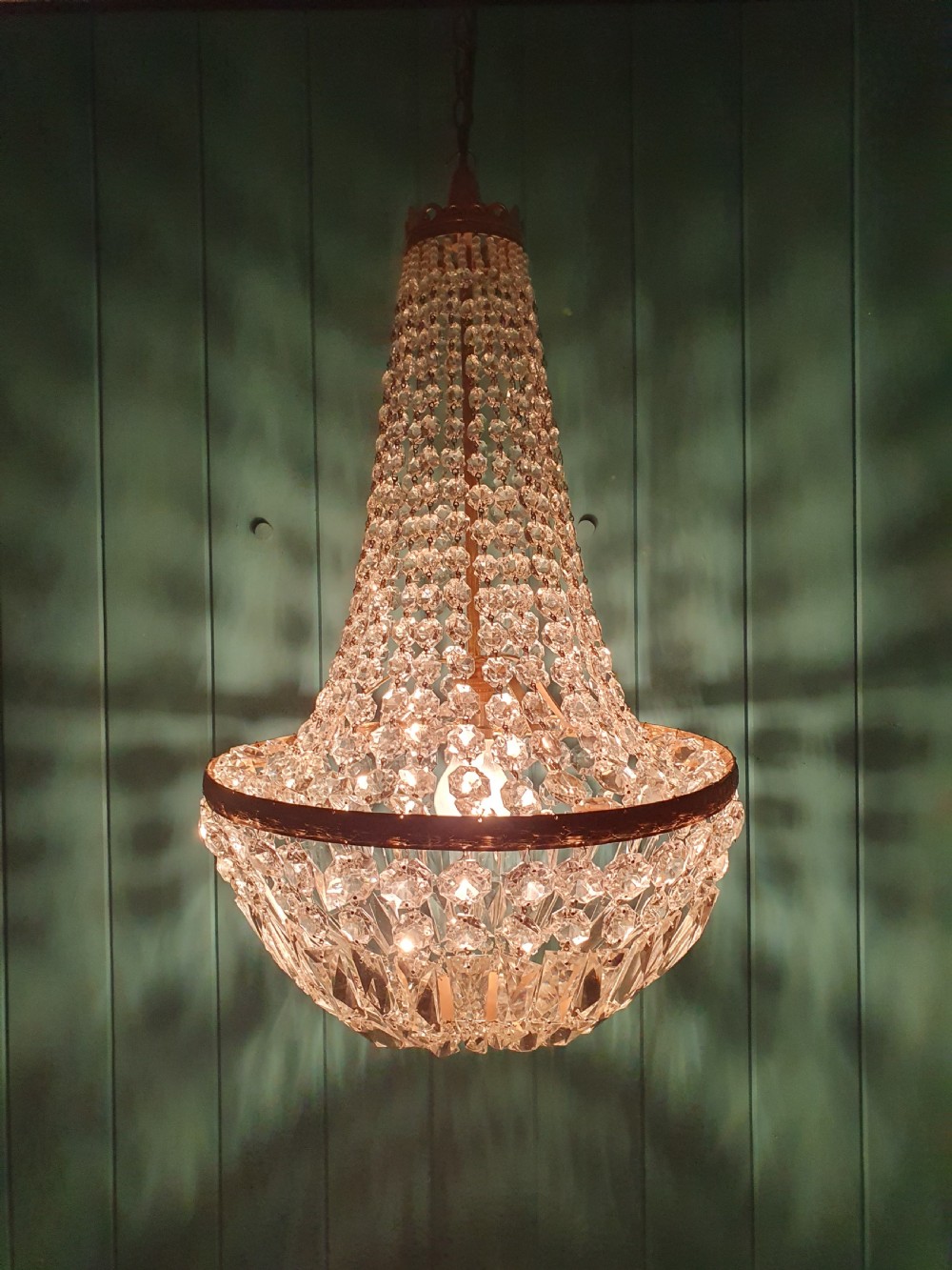 Antique cut glass crystal tent chandelier 16