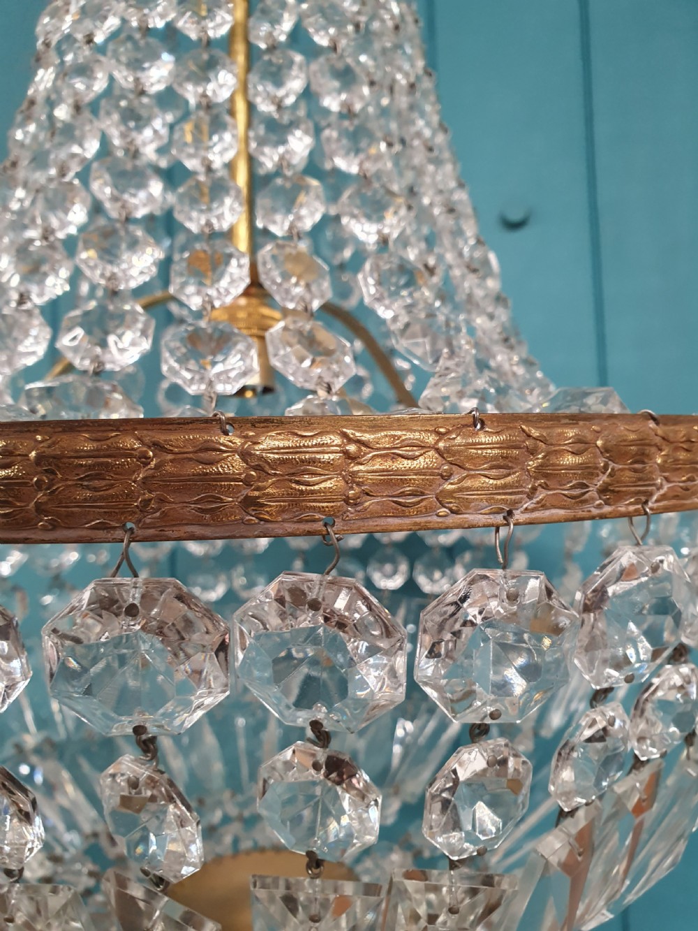 Antique cut glass crystal tent chandelier 16