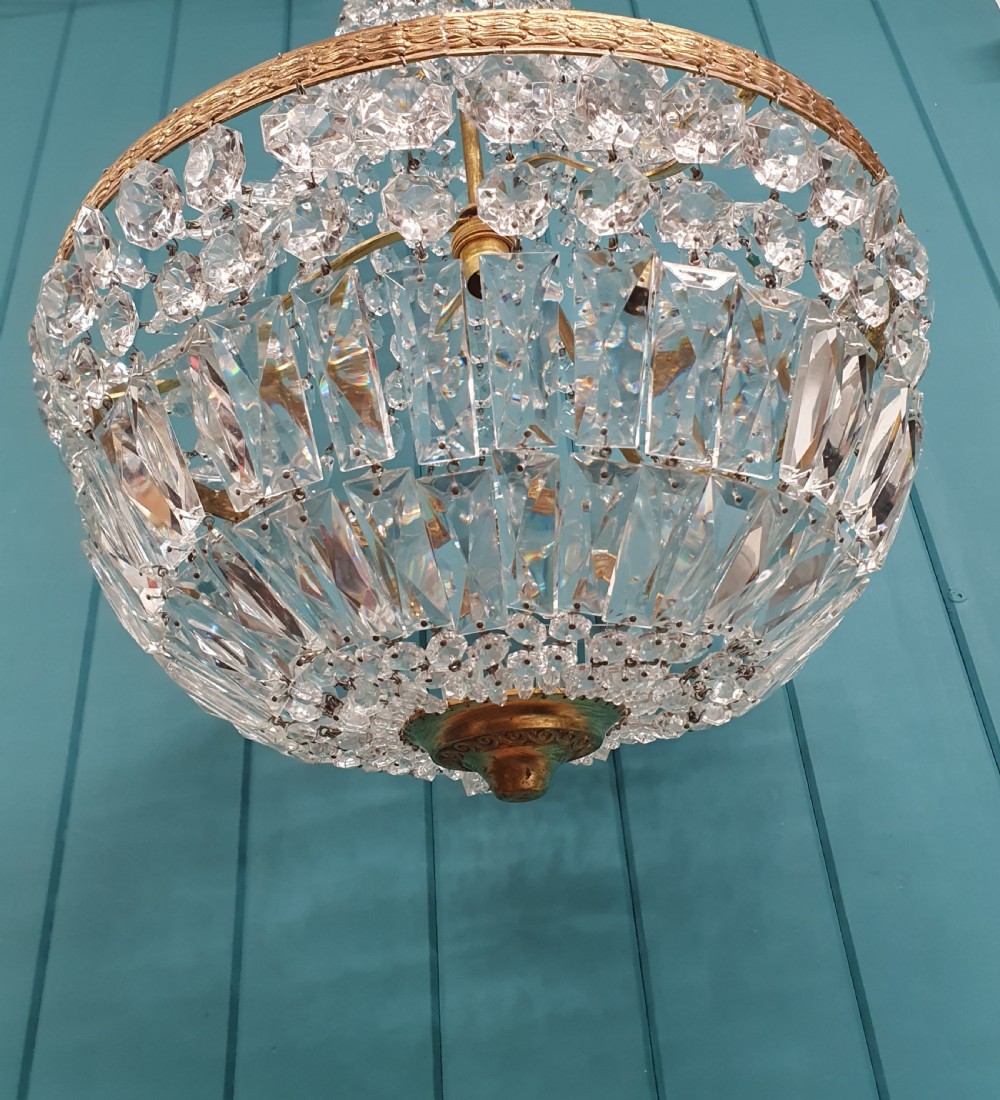 Antique cut glass crystal tent chandelier 16