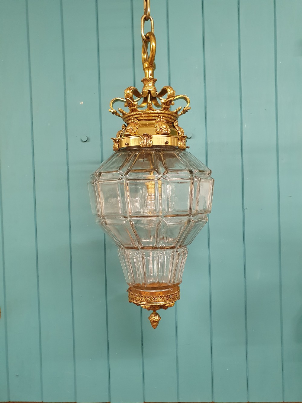 Large dodecagon shaped antique brass hall lantern 12