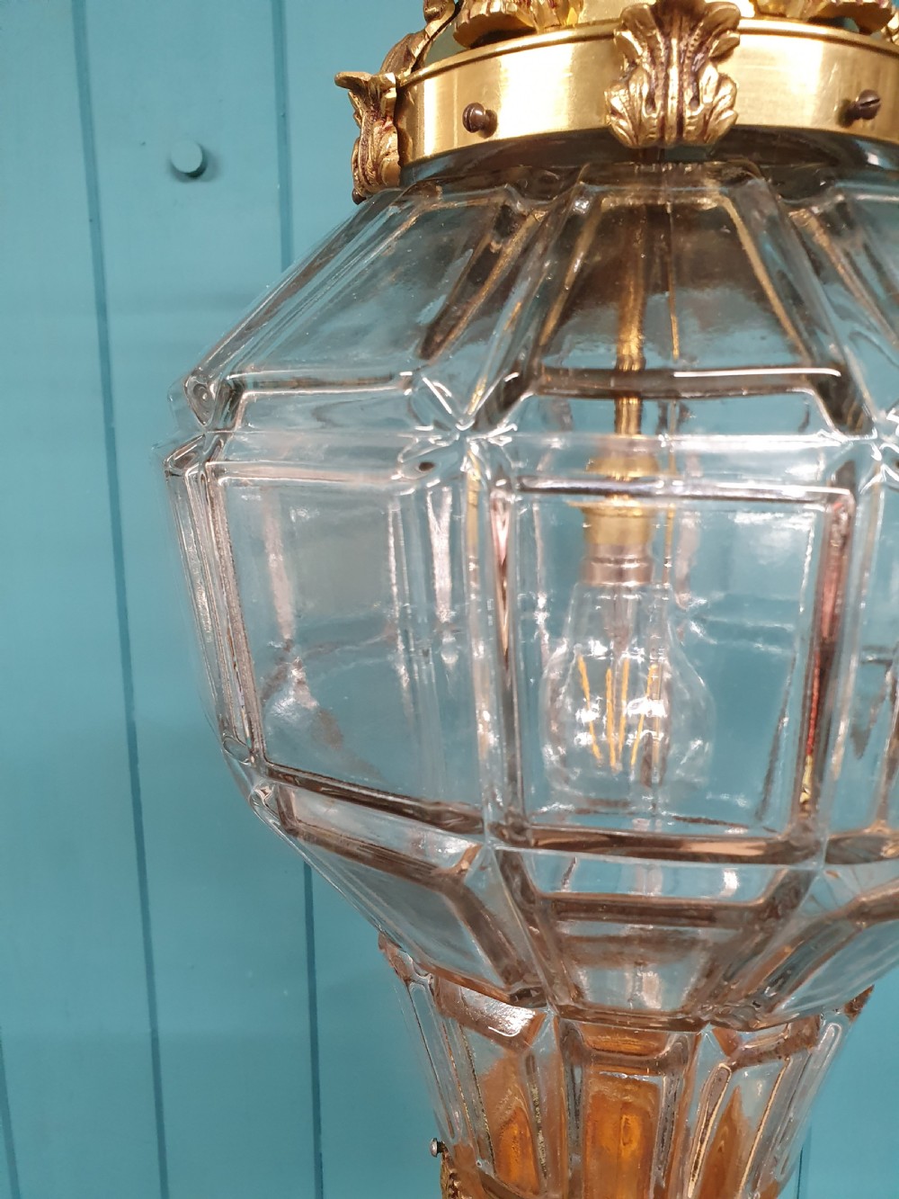 Large dodecagon shaped antique brass hall lantern 12