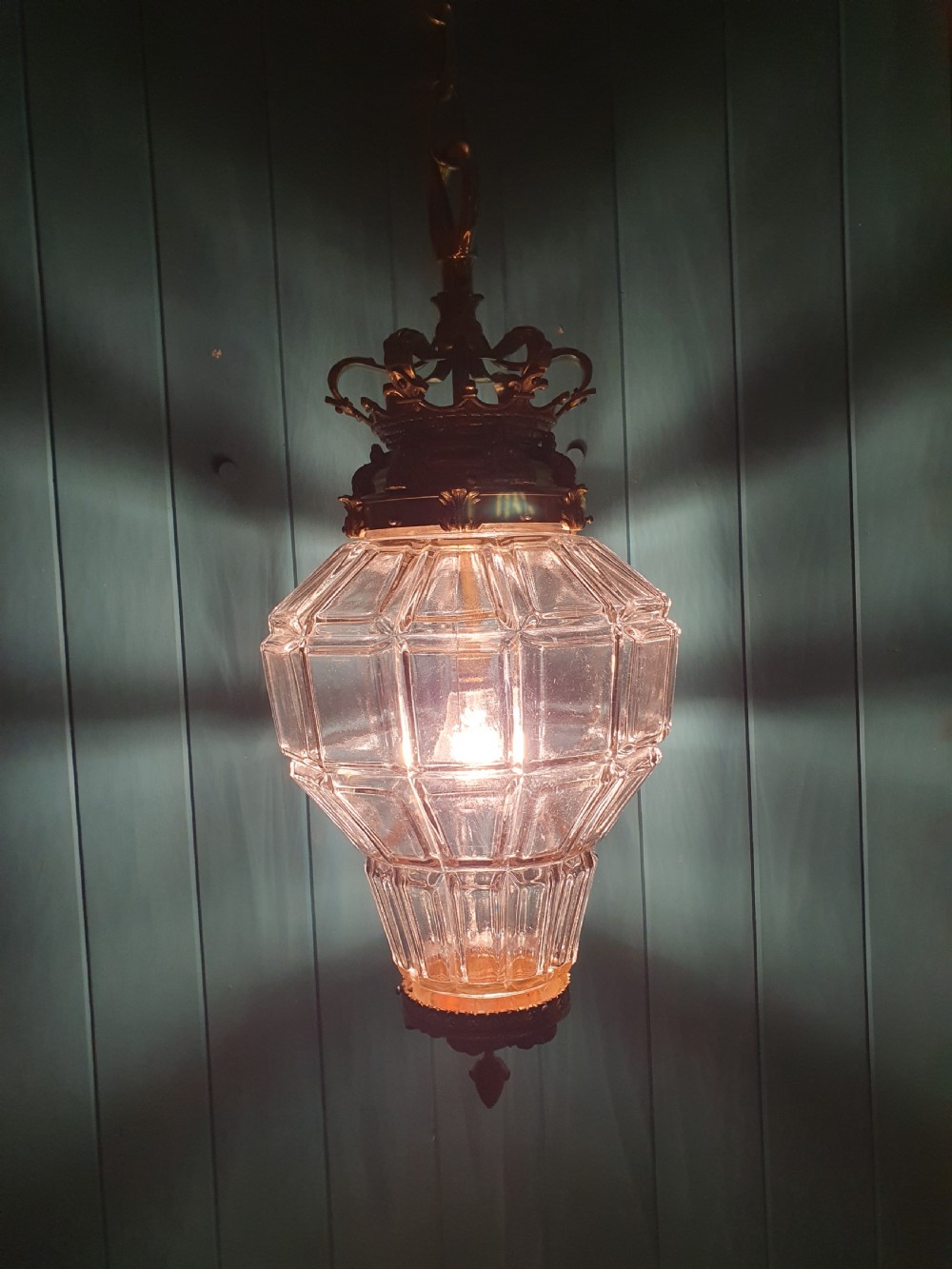 Large dodecagon shaped antique brass hall lantern 12