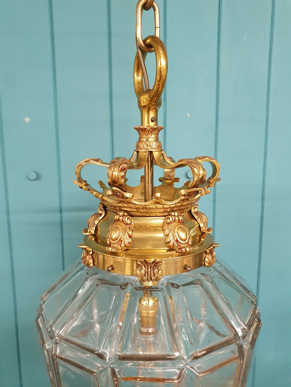 Large dodecagon shaped antique brass hall lantern 12