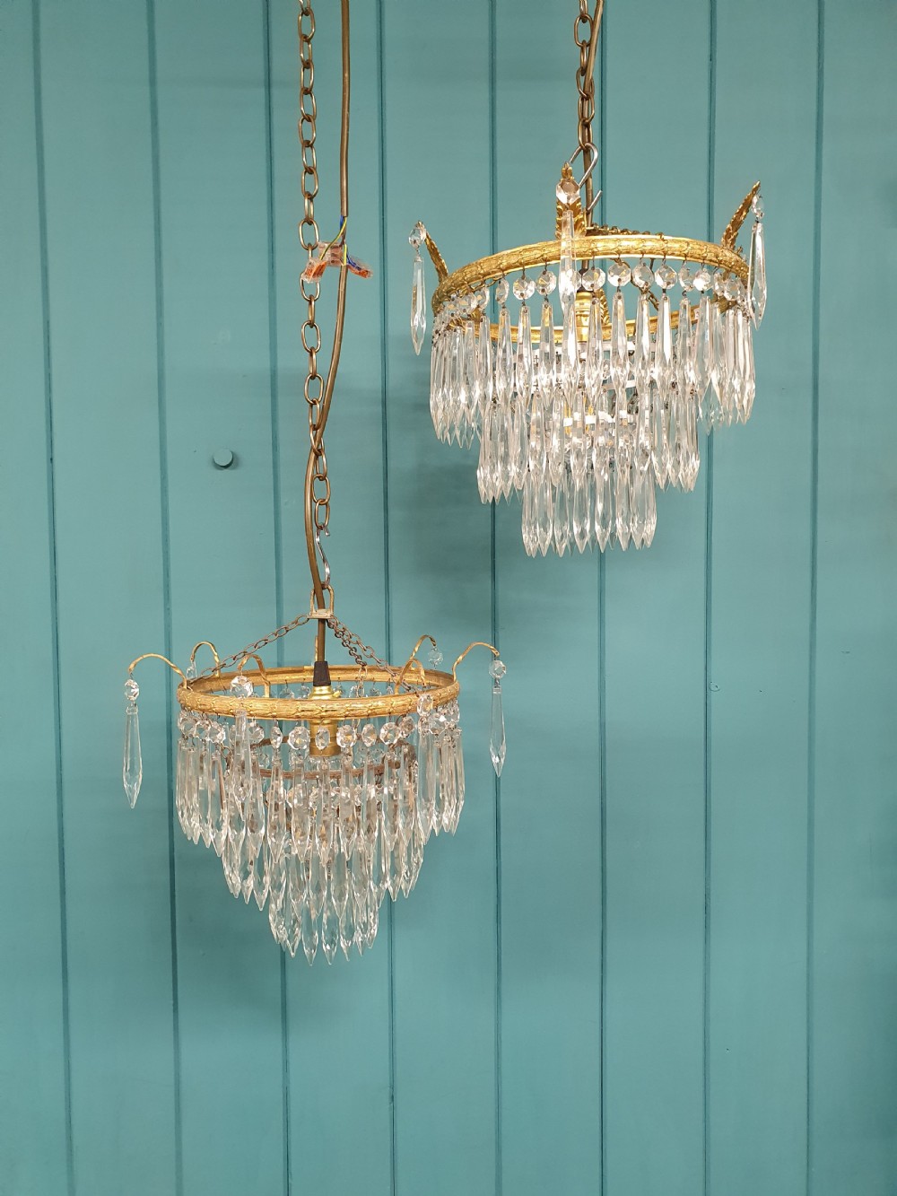 Pair of Antique Icicle Spike Chandeliers  12?