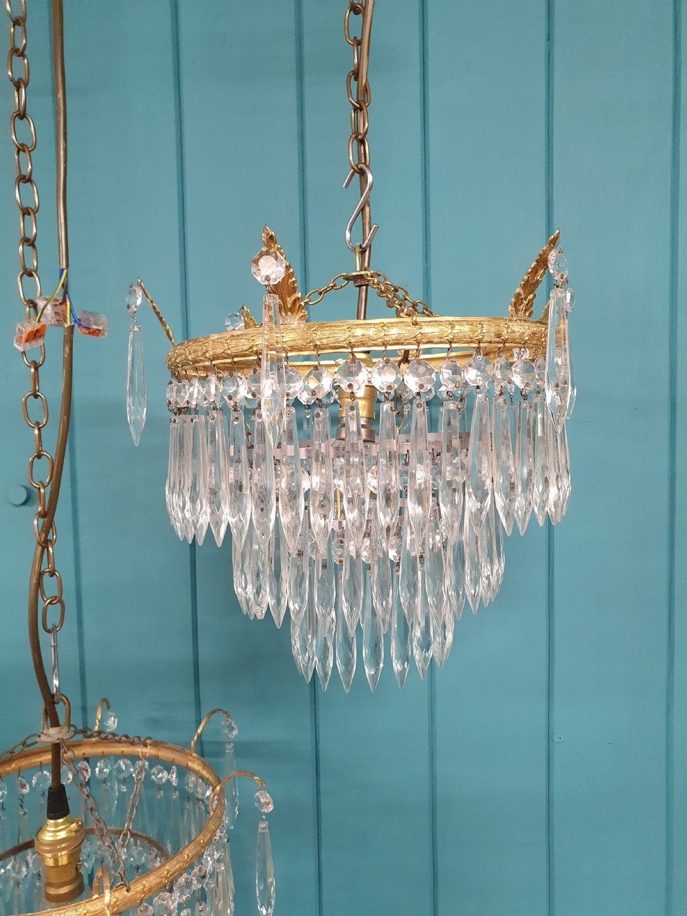 Pair of Antique Icicle Spike Chandeliers  12? View II