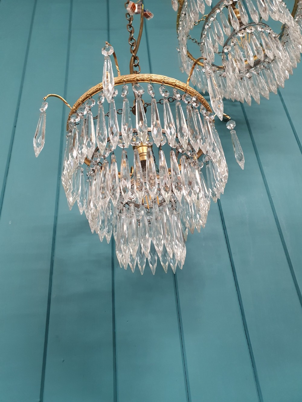 Pair of Antique Icicle Spike Chandeliers  12? View III