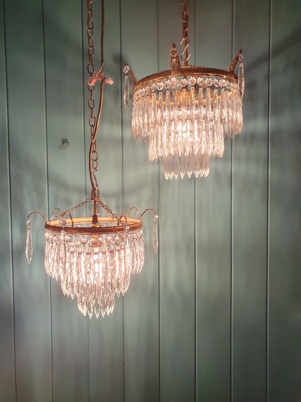 Pair of Antique Icicle Spike Chandeliers  12? View VII