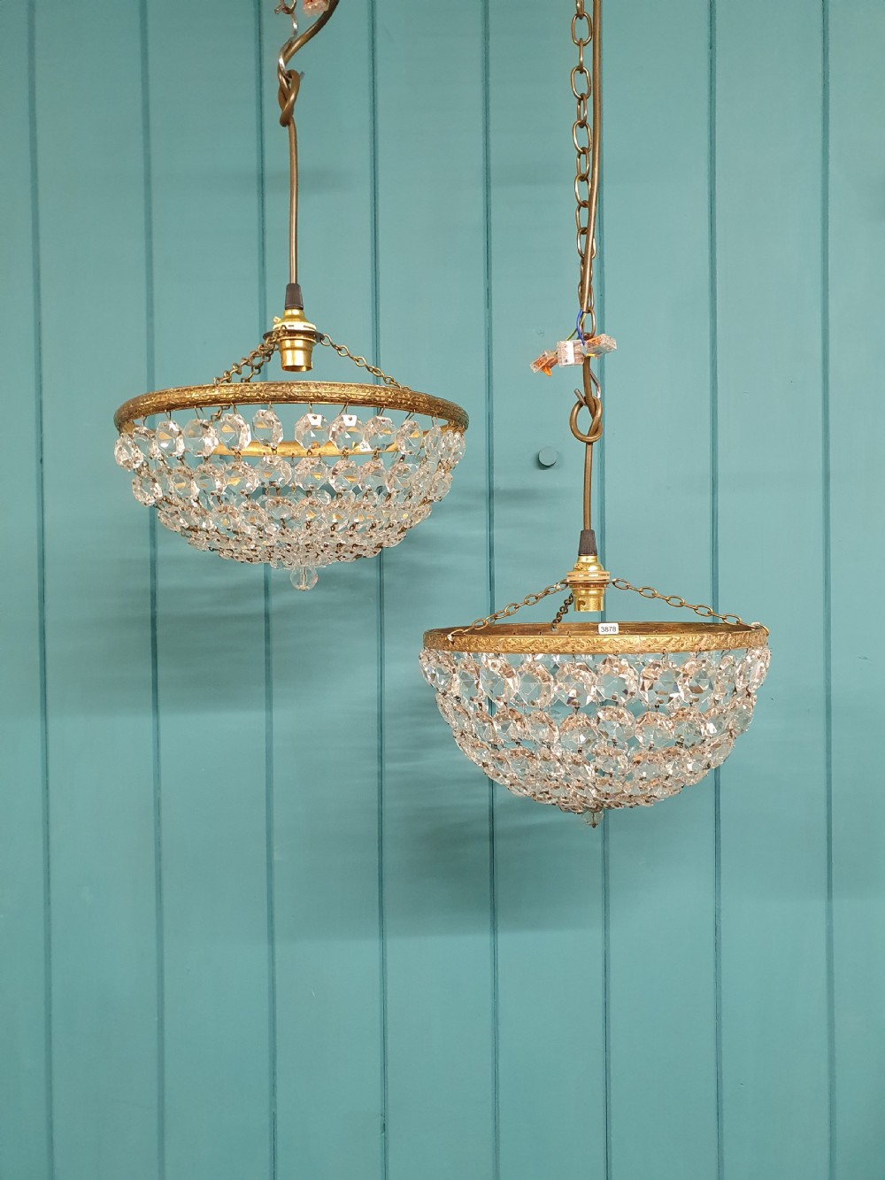 Antique cut glass crystal bag chandelier 10