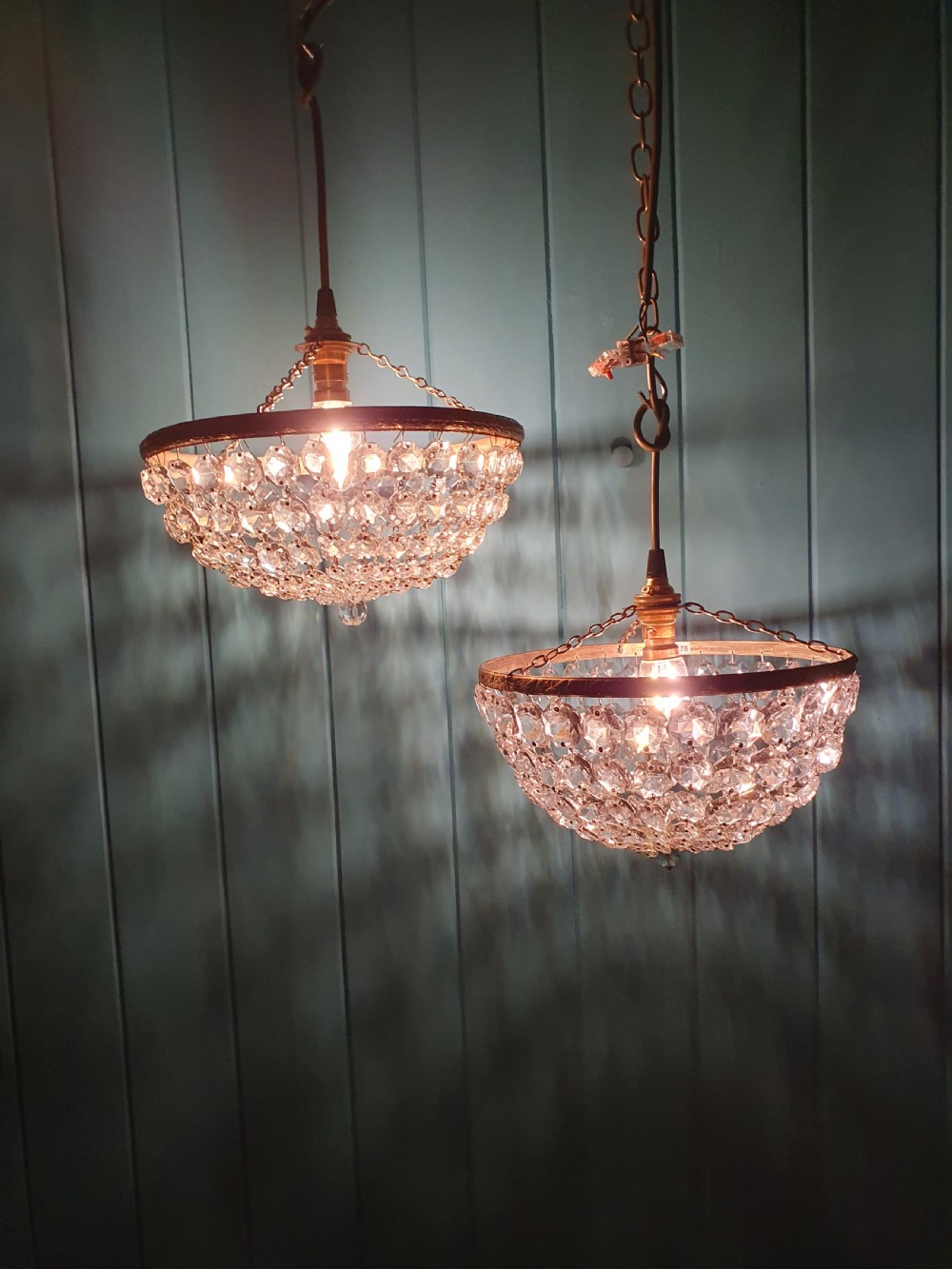 Antique cut glass crystal bag chandelier 10