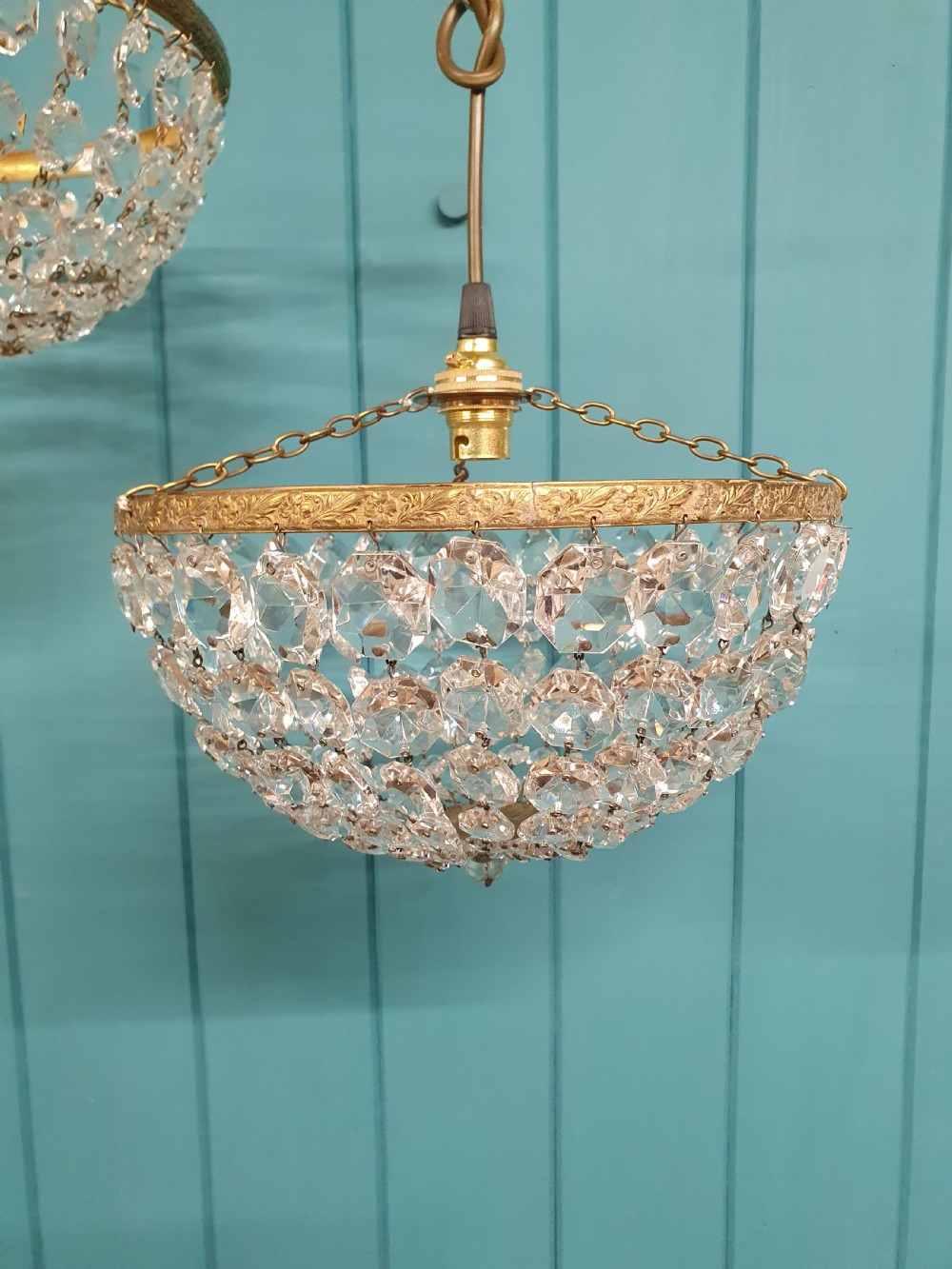 Antique cut glass crystal bag chandelier 10