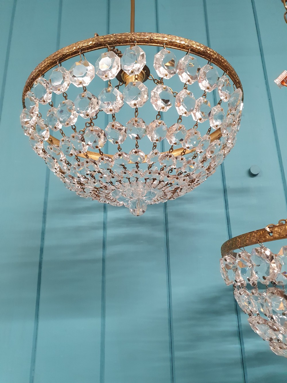 Antique cut glass crystal bag chandelier 10