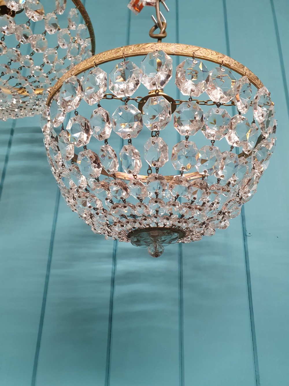 Antique cut glass crystal bag chandelier 10