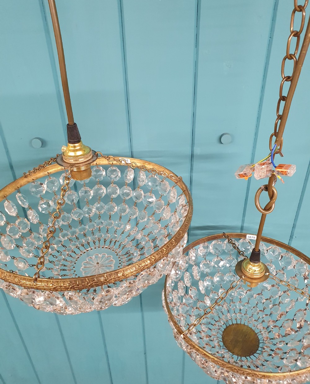 Antique cut glass crystal bag chandelier 10