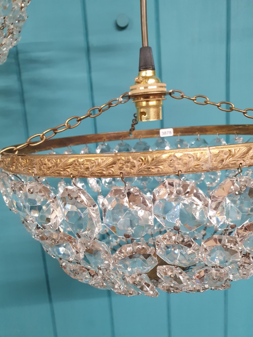 Antique cut glass crystal bag chandelier 10