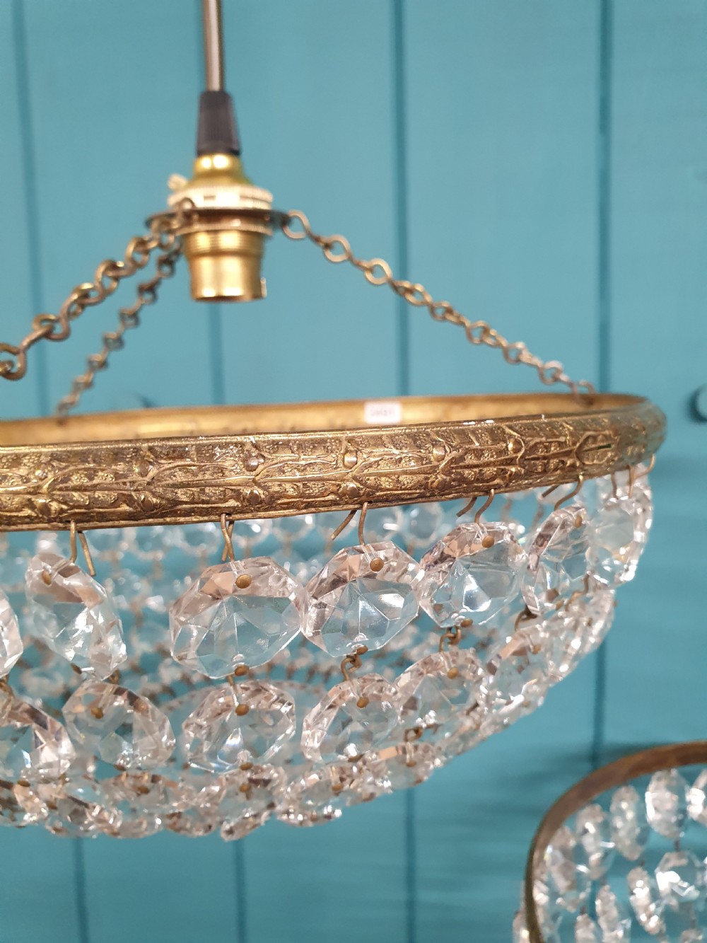 Antique cut glass crystal bag chandelier 10