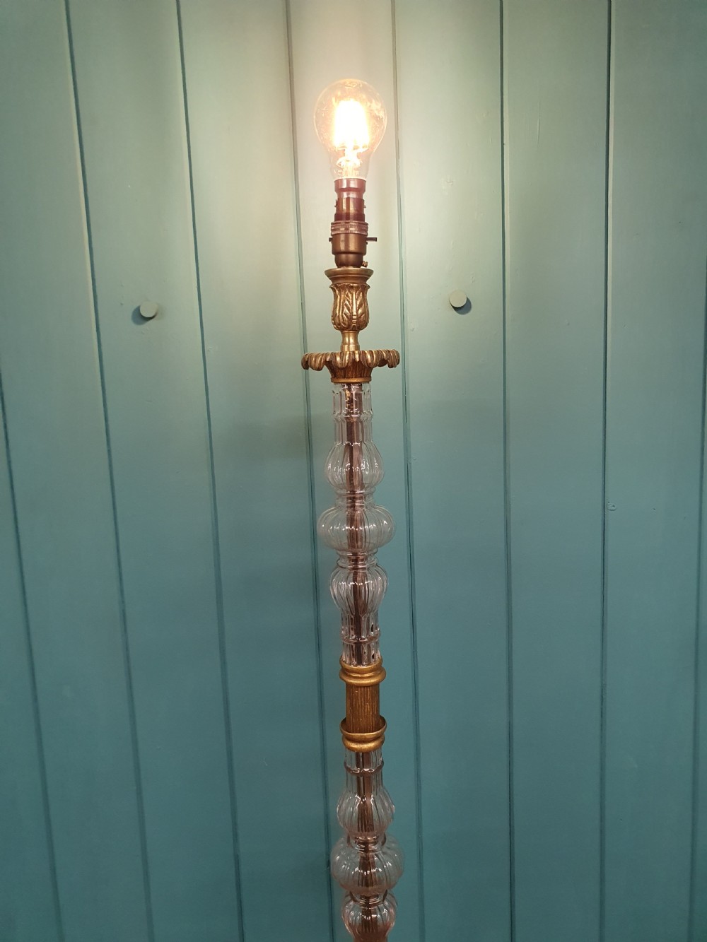 Art deco brass and glass standard floor lamp  View III
