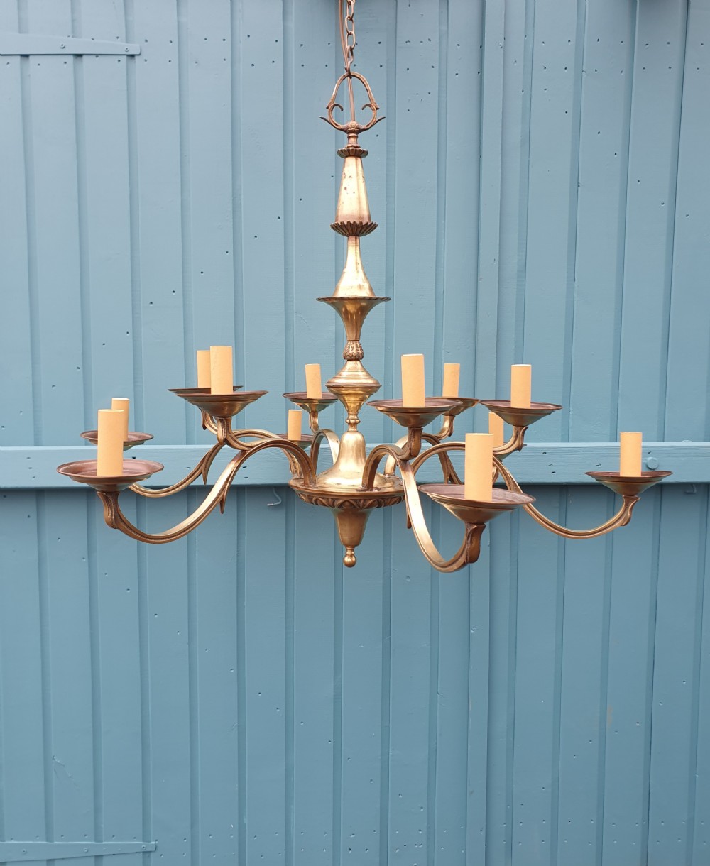 Large Antique 12 Arm Brass Chandelier 36