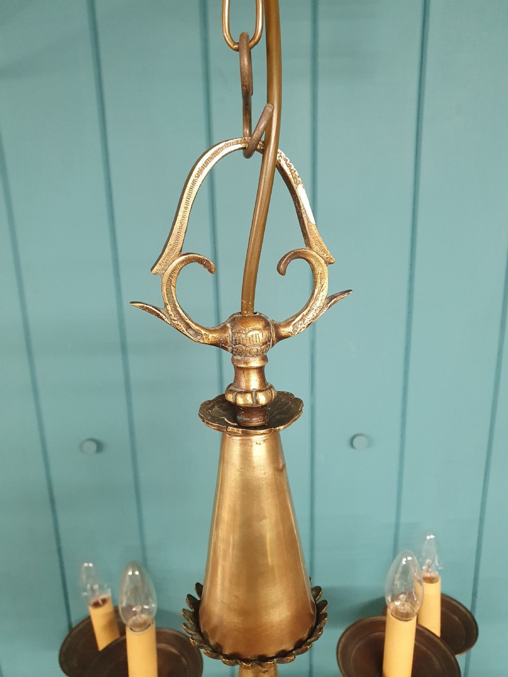 Large Antique 12 Arm Brass Chandelier 36