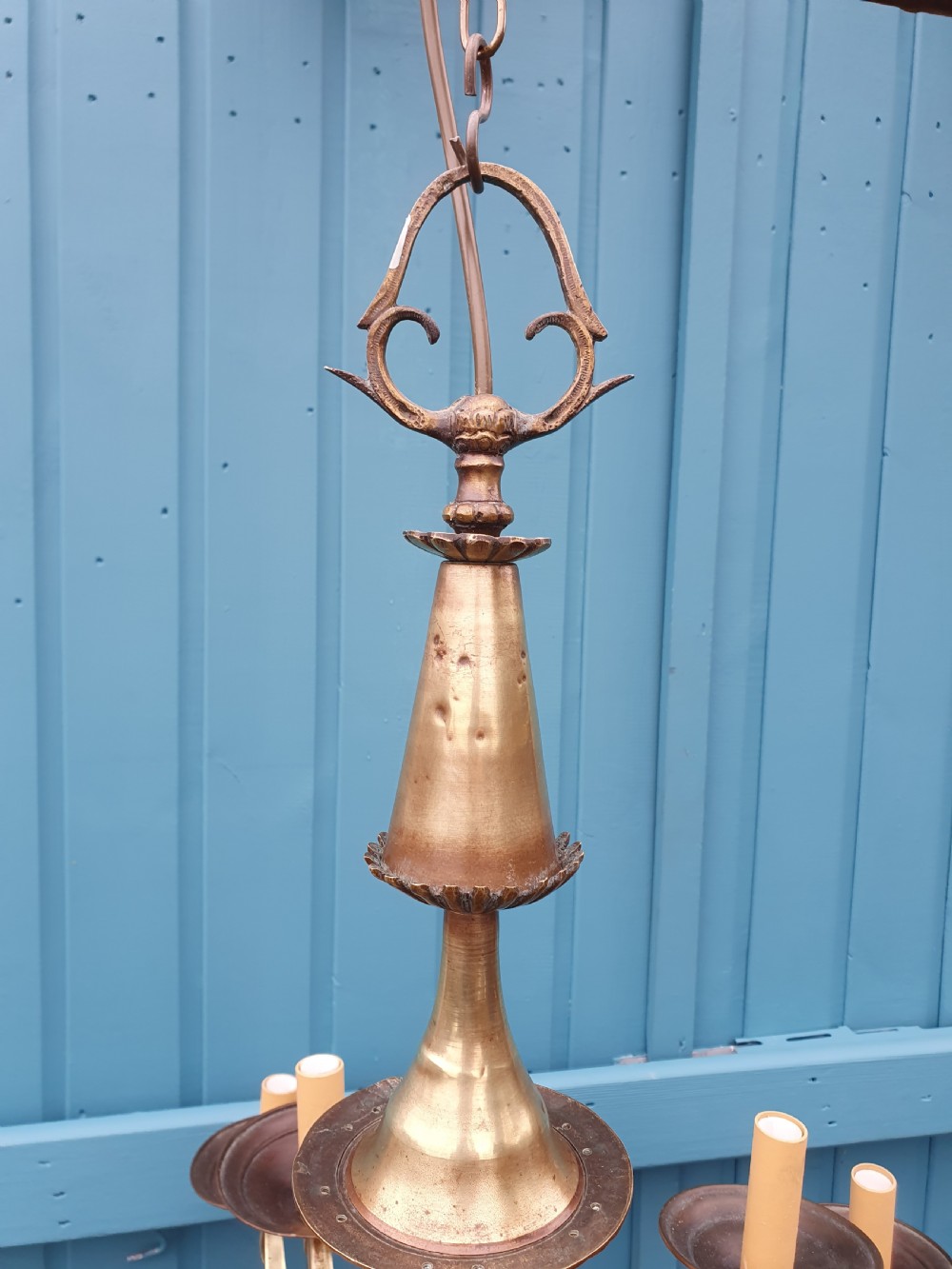 Large Antique 12 Arm Brass Chandelier 36