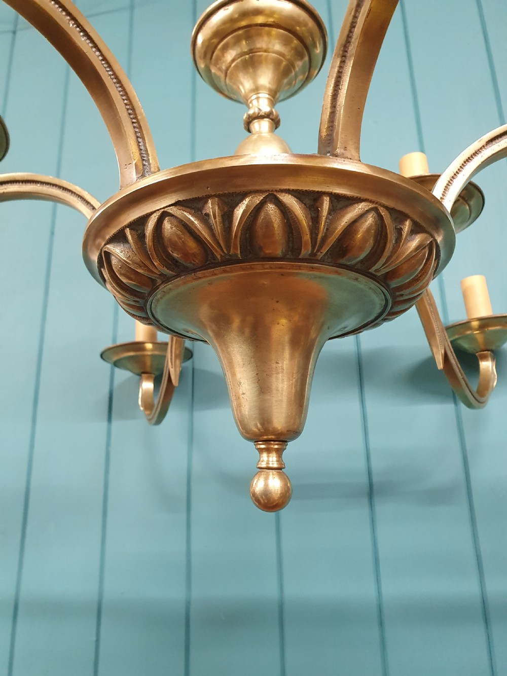 Large Antique 12 Arm Brass Chandelier 36