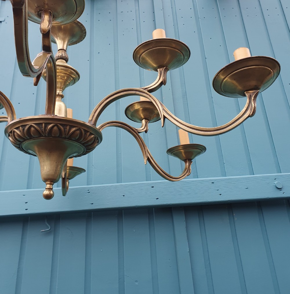 Large Antique 12 Arm Brass Chandelier 36