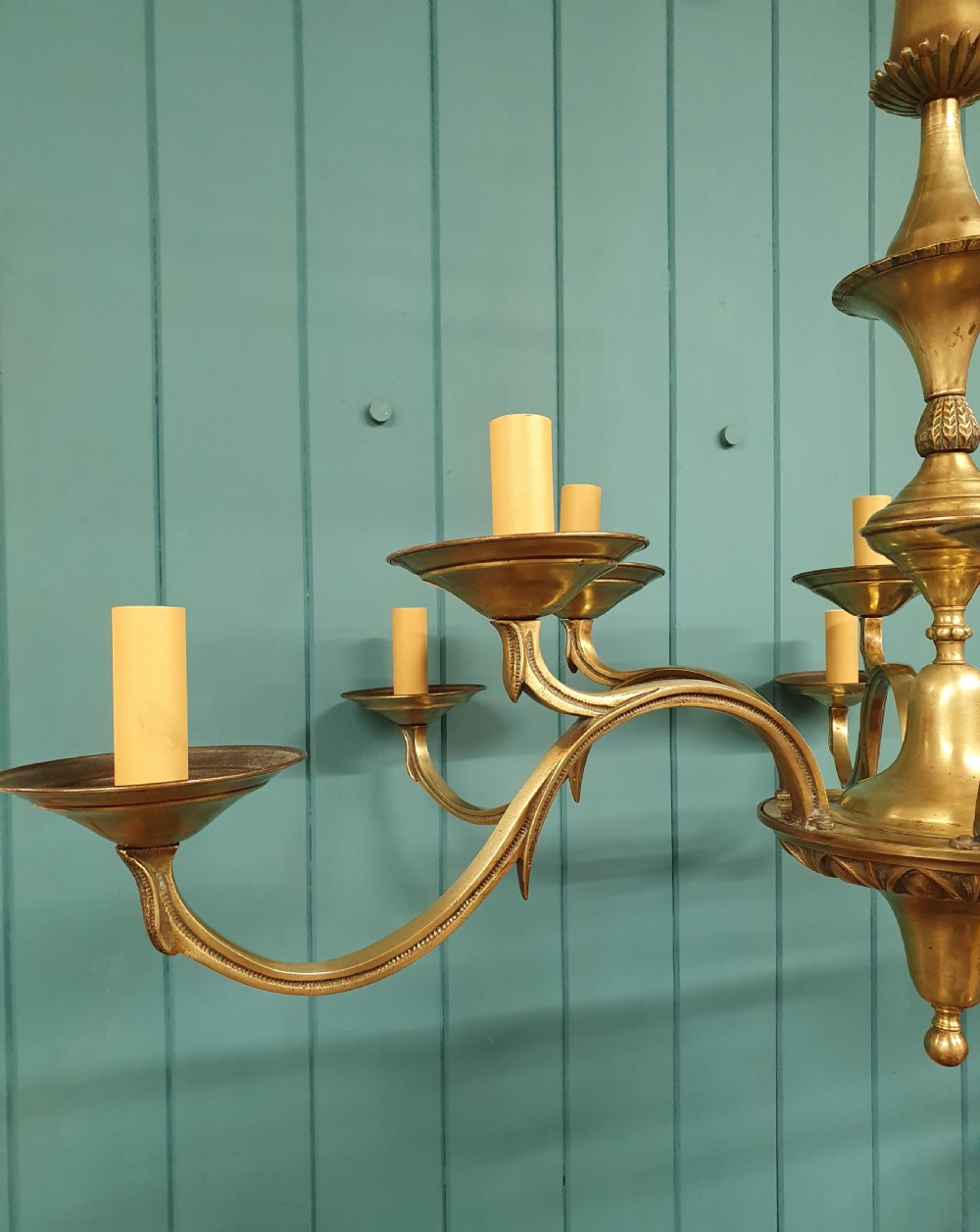 Large Antique 12 Arm Brass Chandelier 36
