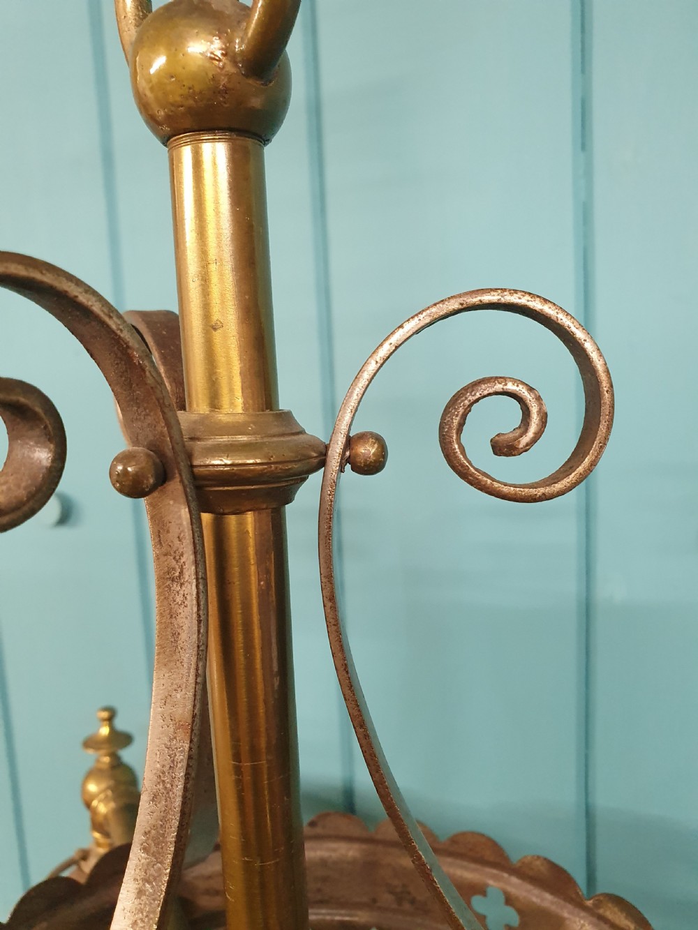 Three-Arm Coronet-Shaped Brass Chandelier 19