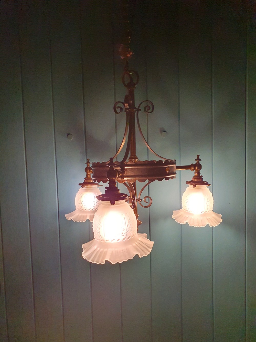 Three-Arm Coronet-Shaped Brass Chandelier 19
