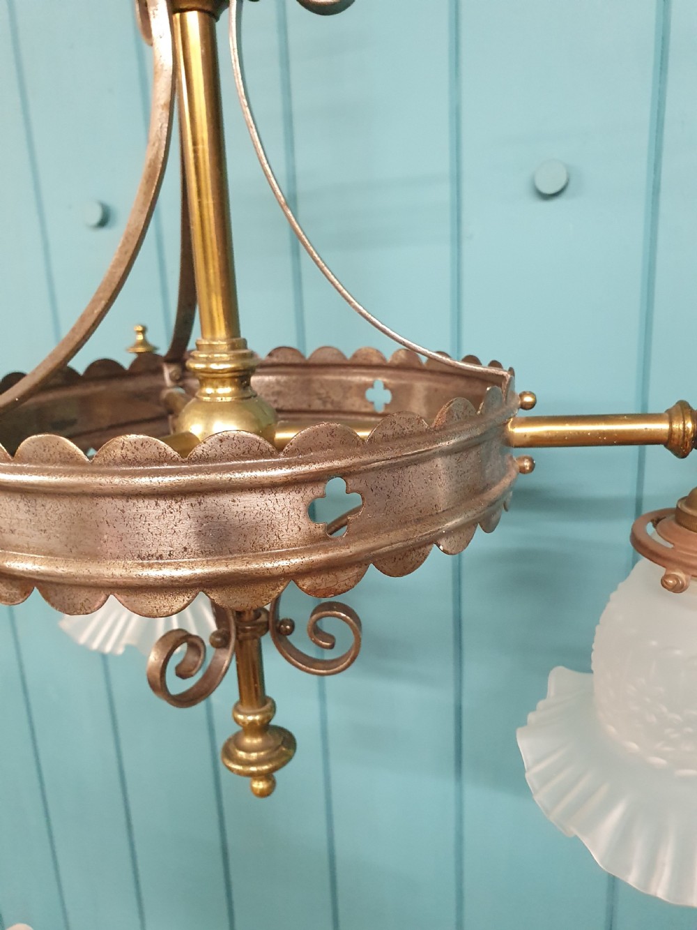 Three-Arm Coronet-Shaped Brass Chandelier 19