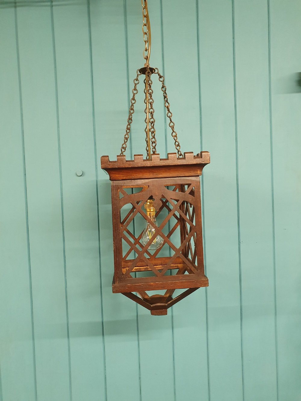 Antique wooden Coronet top antique hall light 9