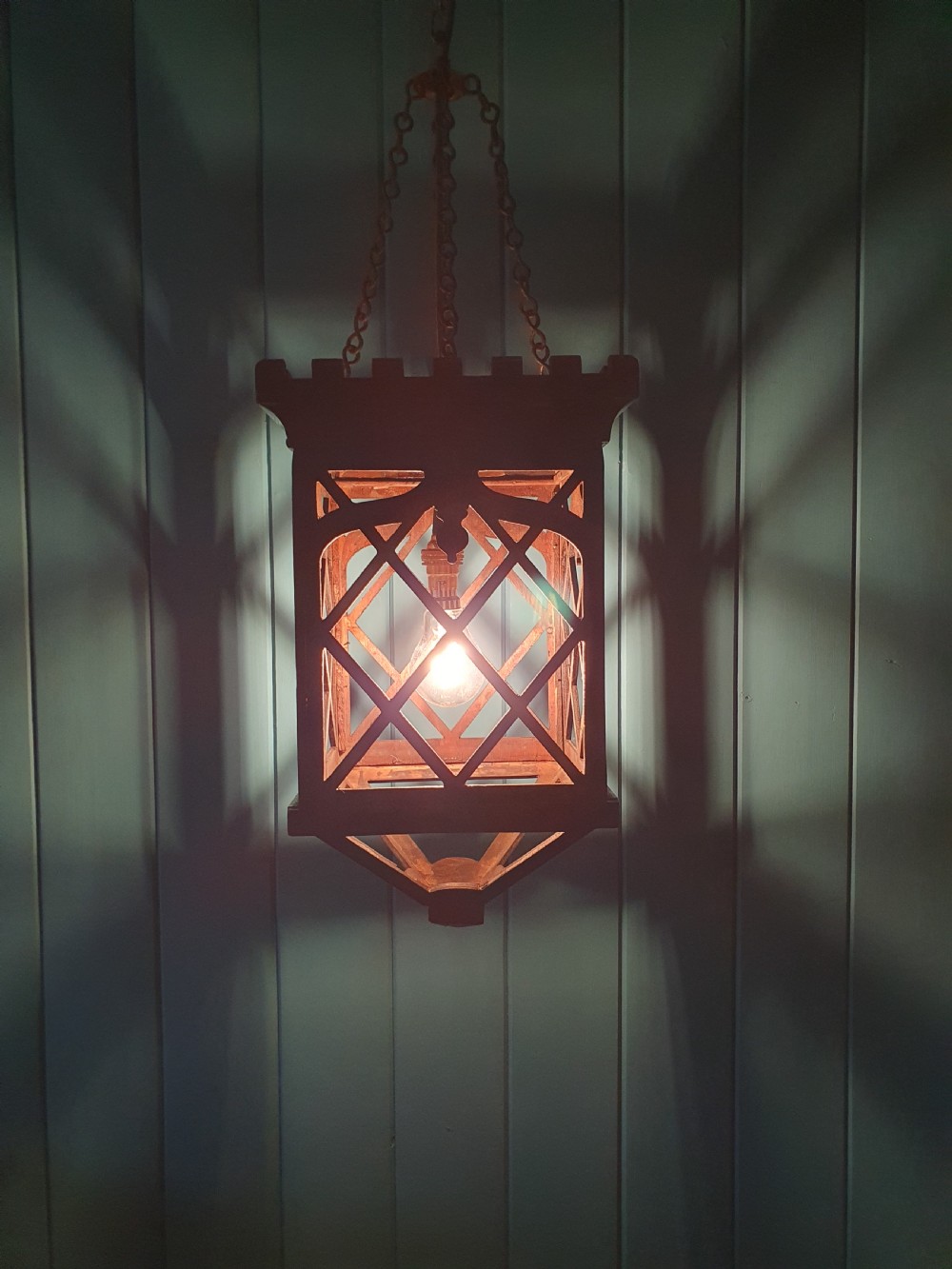 Antique wooden Coronet top antique hall light 9