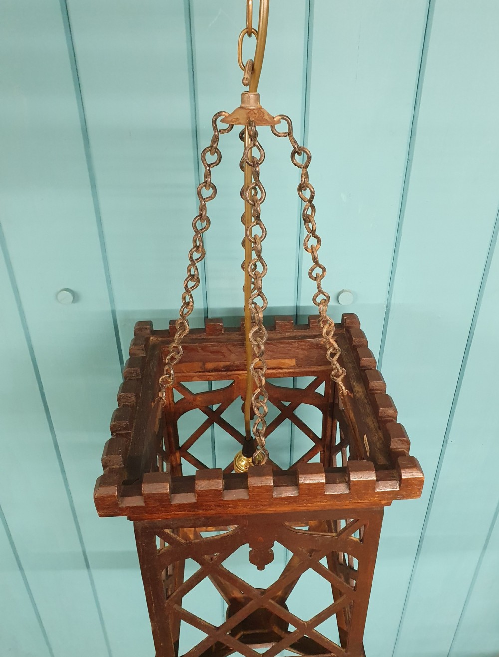 Antique wooden Coronet top antique hall light 9