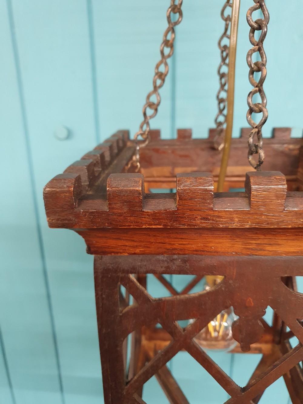 Antique wooden Coronet top antique hall light 9