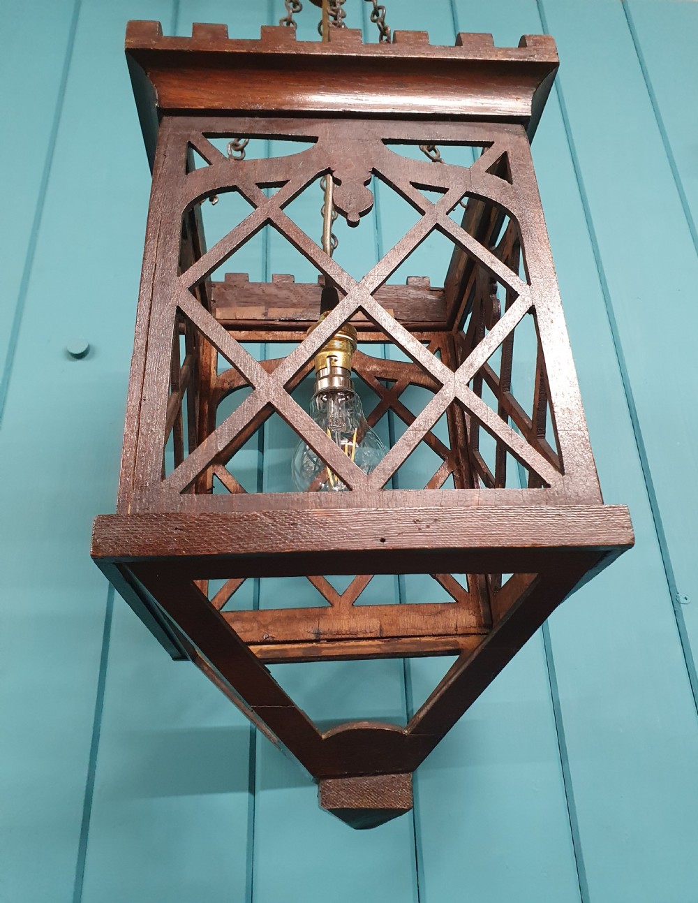 Antique wooden Coronet top antique hall light 9