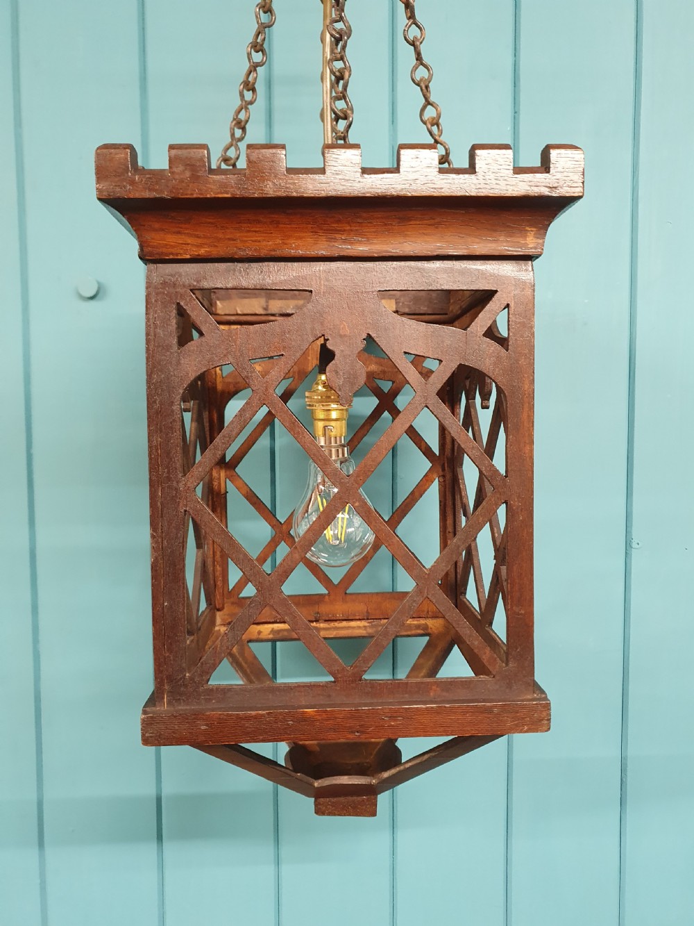 Antique wooden Coronet top antique hall light 9
