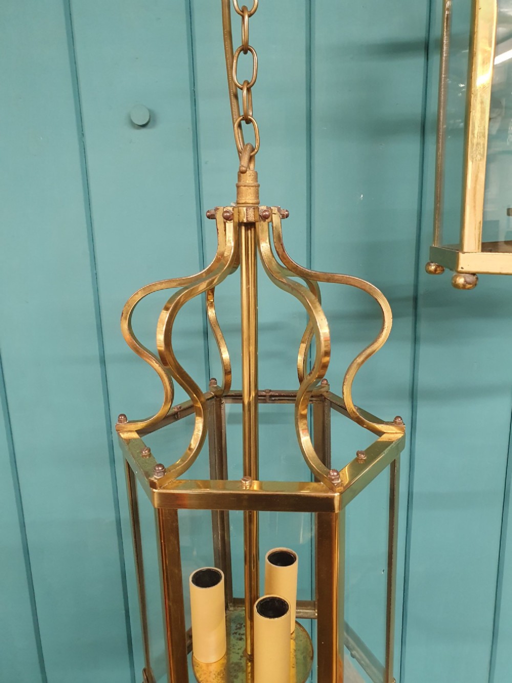 Pair of brass hall lanterns mid 20th century 8