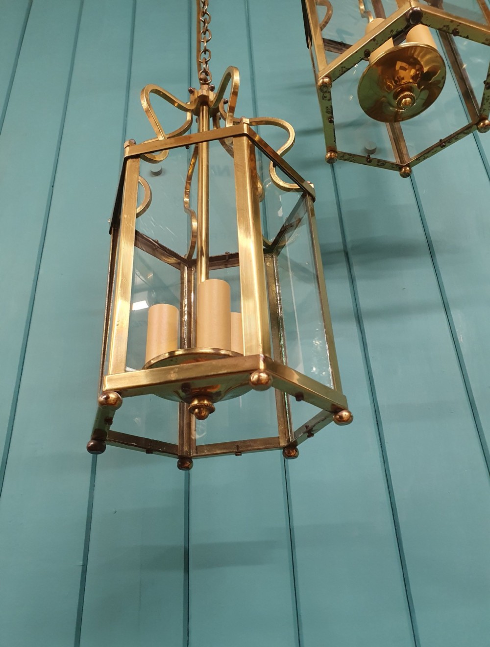Pair of brass hall lanterns mid 20th century 8